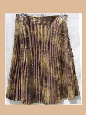 NWT Glittery metallic skirt S $188 Gold Accordion pleats Brown Lined Trina Turk